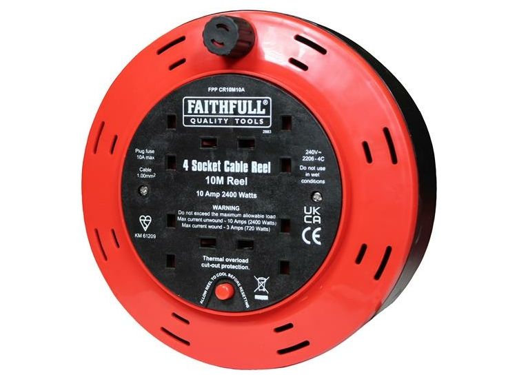 Faithfull Power Plus Cable Reel 240V 10A 4-Socket 10m