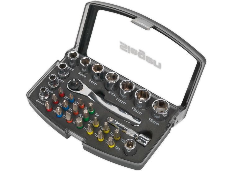 Sealey S01036 Socket &amp; Bit Set 31pc 1/4"Sq Drive