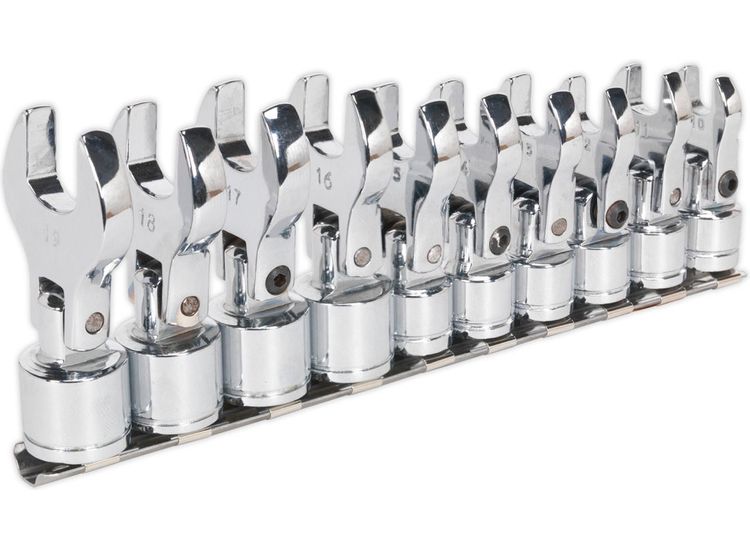 Sealey S01043 Flexible Crow's Foot Open End Spanner Set 10pc 3/8"Sq Drive Metric