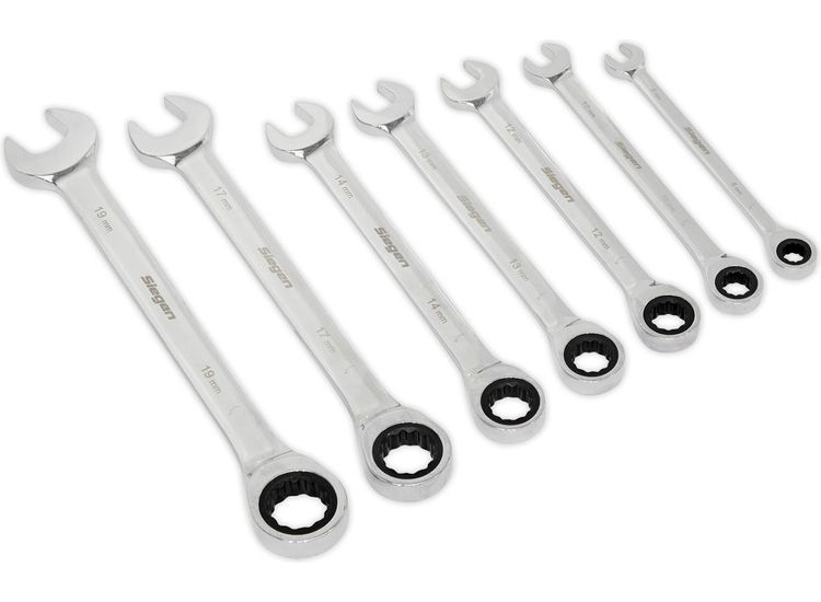 Sealey S01142 Ratchet Combination Spanner Set 7pc Metric
