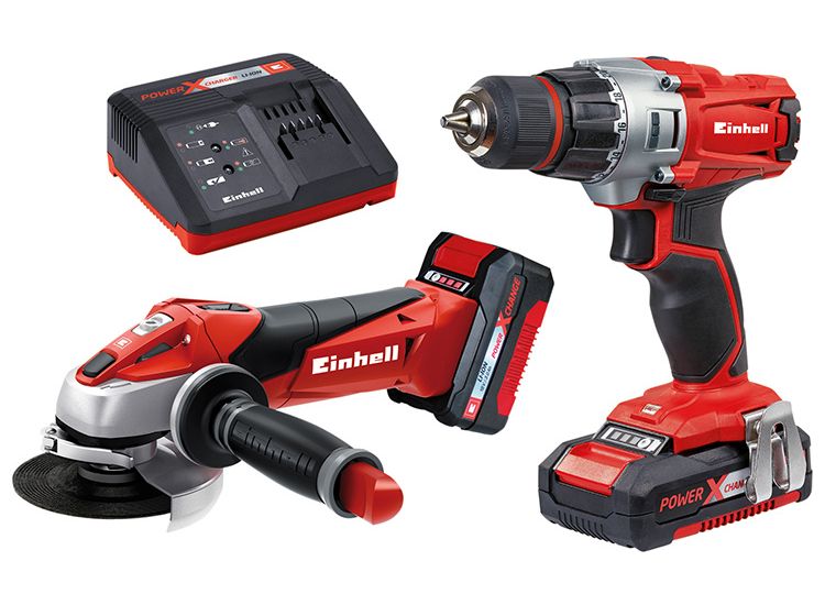 Einhell TE-TK 18 Li Drill &amp; Grinder Kit 18V 1 x 1.5Ah &amp; 1 x 3.0Ah Li-ion