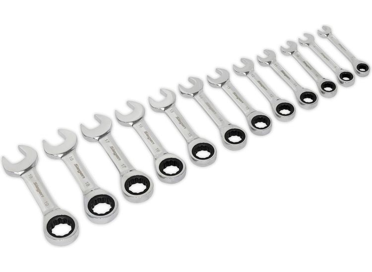 Sealey S0633 Stubby Ratchet Combination Spanner Set 12pc Metric