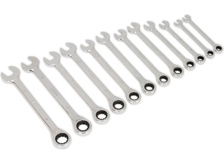 Sealey S0634 Ratchet Combination Spanner Set 12pc Metric