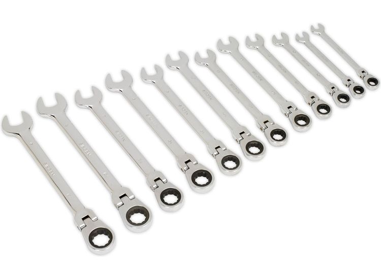Sealey S0635 Flexible Head Ratchet Combination Spanner Set 12pc Metric