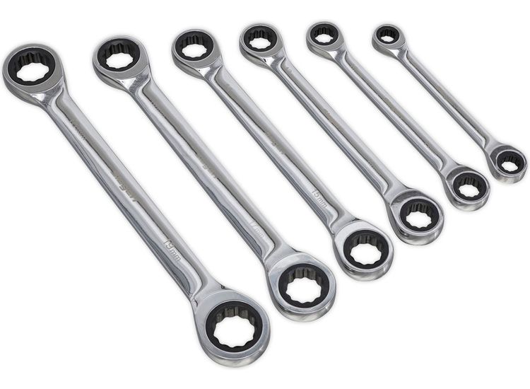 Sealey S0636 Double End Ratchet Ring Spanner Set 6pc Metric
