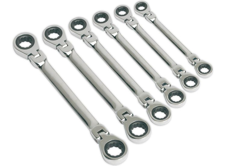 Sealey S0806 Flexi-Head Double End Ratchet Ring Spanner Set 6pc Metric