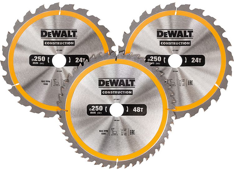 DEWALT DT1963 Construction Circular Saw Blade 3 Pack 250 x 30mm x 24T/48T