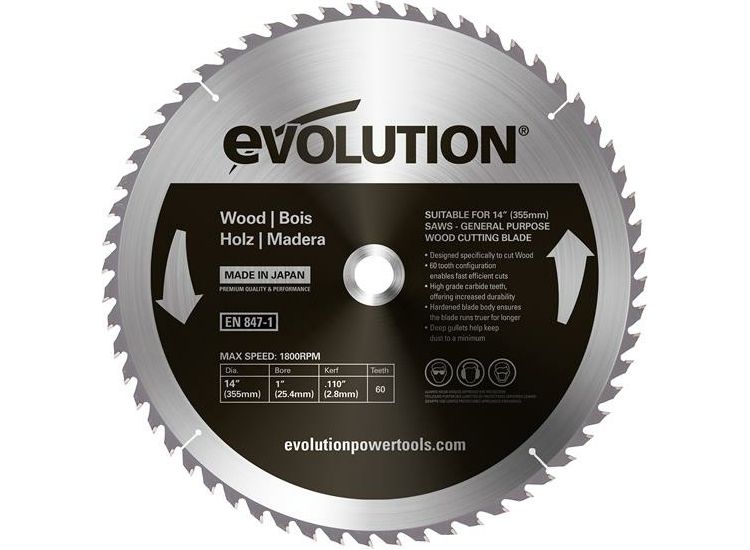 Evolution Wood Cutting Circular Saw Blade 355 x 2.8 x 25.4mm x 60T