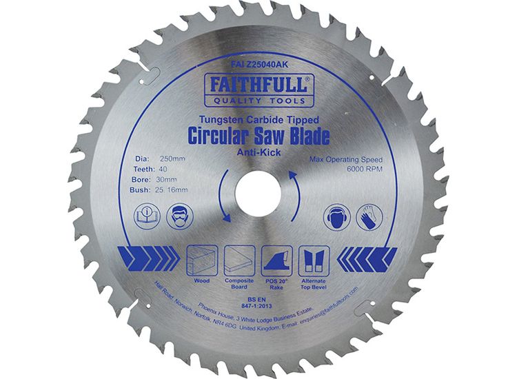 Faithfull Circular Saw Blade Anti Kick 250 x 30mm x 40T