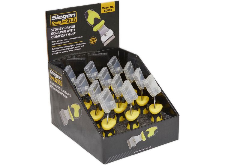 Sealey S0883 Razor Scraper with Comfort Grip Stubby Display Box of 12