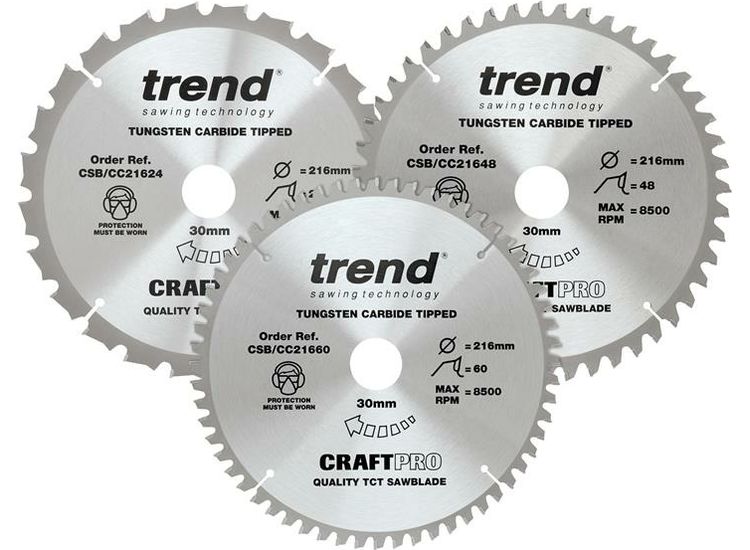 Trend CraftPro Mitre Saw Blade 216 x 30mm x 24T/48T/60T (Pack 3)