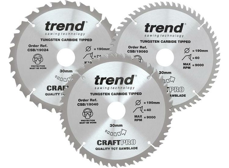 Trend CraftPro Saw Blade 190 x 30mm x 24T/40T/60T (Pack 3)
