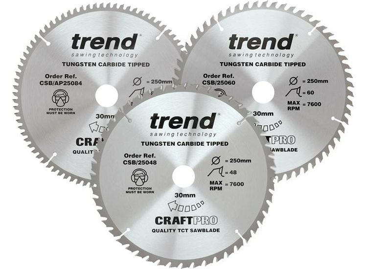 Trend CraftPro Table Saw Blade 250 x 30mm x 48T/60T/84T (Pack 3)