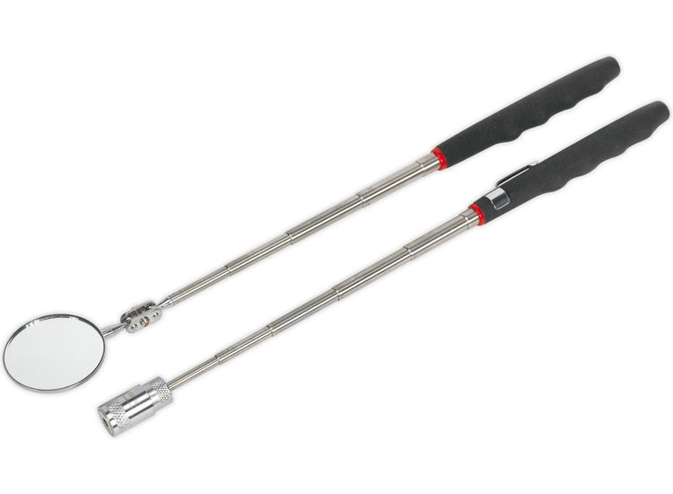 Sealey S0941 Telescopic Magnetic LED Pick-Up Tool &amp; Inspection Mirror Set 2pc