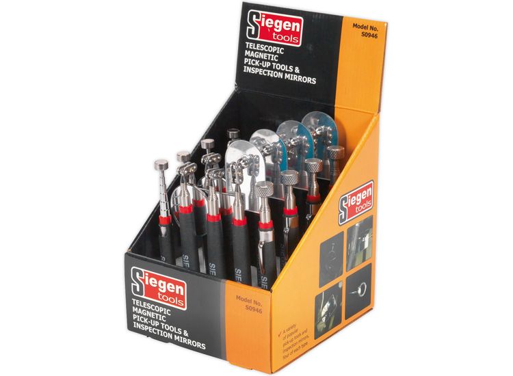 Sealey S0946 Telescopic Magnetic Pick-Up Tools &amp; Inspection Mirrors - Display Box of 20