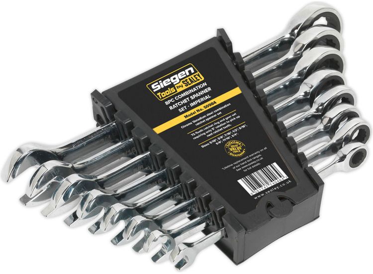 Sealey S0984 Combination Ratchet Spanner Set 8pc Imperial