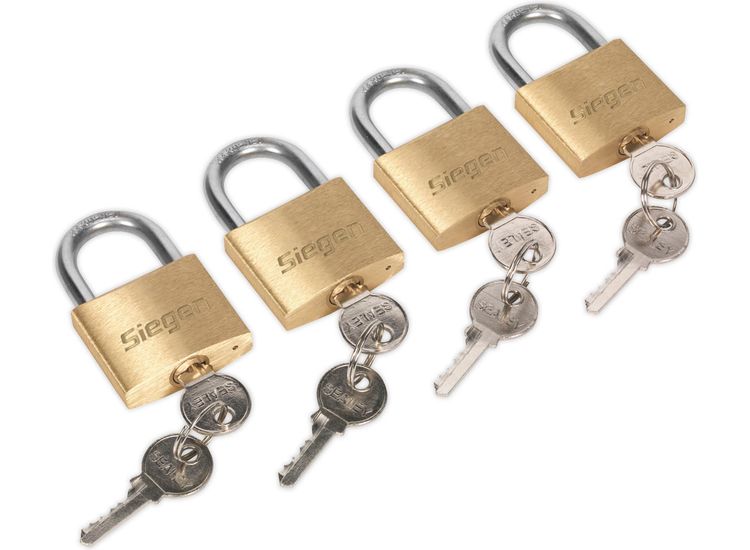 Sealey S0992 Brass Body Padlock with Brass Cylinder 40mm Key Alike Pack of 4