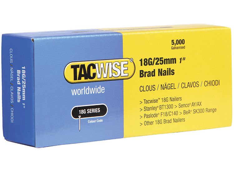 Tacwise 18 Gauge 25mm Brad Nails (Pack 5000)
