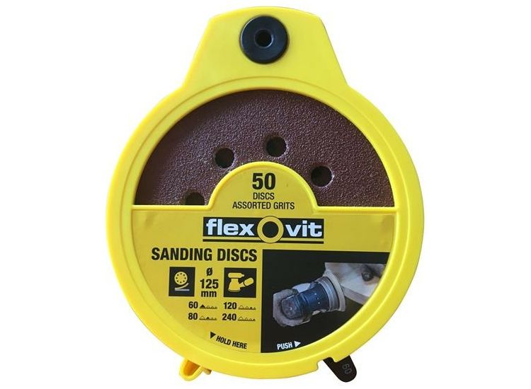 Flexovit Hook &amp; Loop Sanding Disc 125mm Assorted (Dispenser 50)