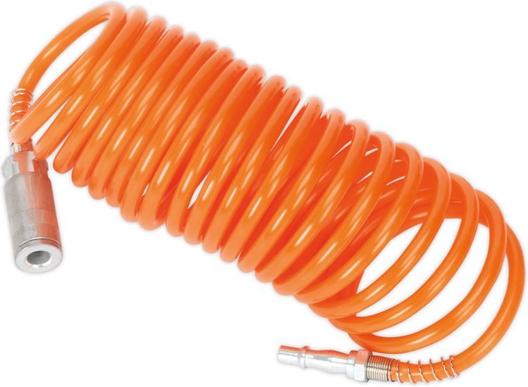 Sealey SA305 PE Coiled Air Hose 5m x &amp;#8709;5mm with Couplings
