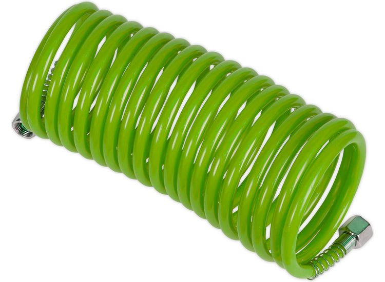 Sealey SA335G PE Coiled Air Hose 5m x &amp;#8709;5mm with 1/4"BSP Unions - Green