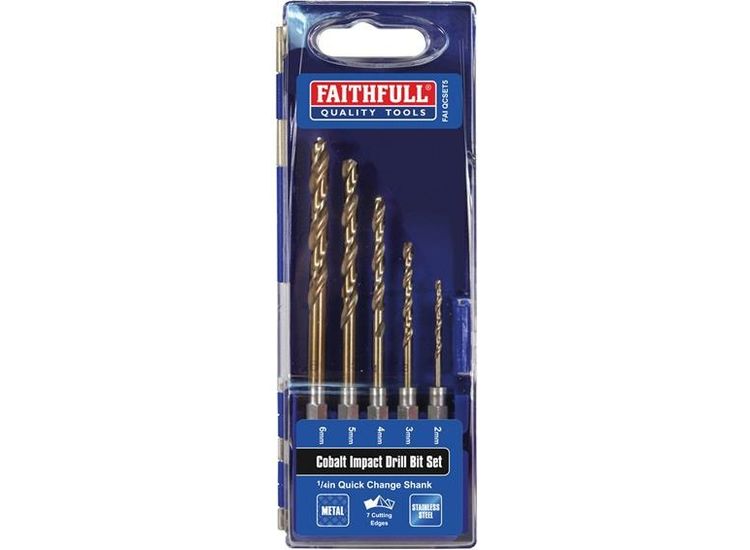 Faithfull HSSE M35 Cobalt Quick-Change Impact Drill Bit Set, 5 Piece