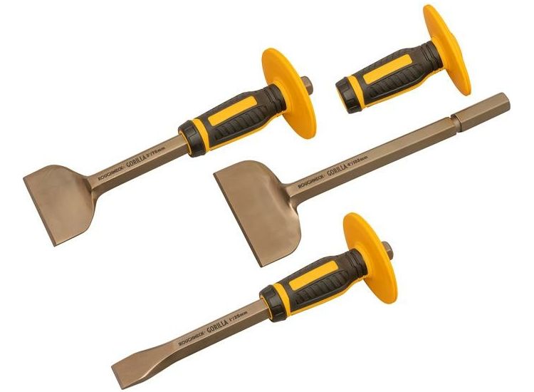 Roughneck Bolster &amp; Chisel Set with Non-Slip Guards, 3 Piece