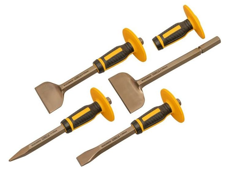 Roughneck Bolster &amp; Chisel Set with Non-Slip Guards, 4 Piece