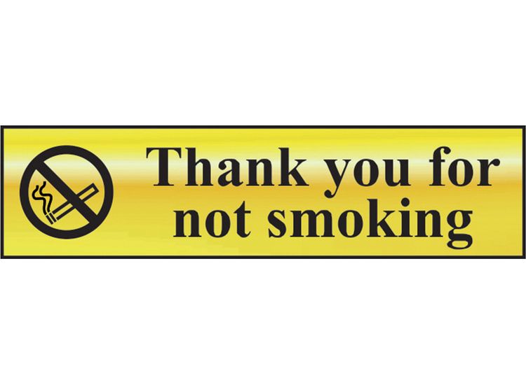 Scan Thank You For Not Smoking - Polished Brass Effect 200 x 50mm