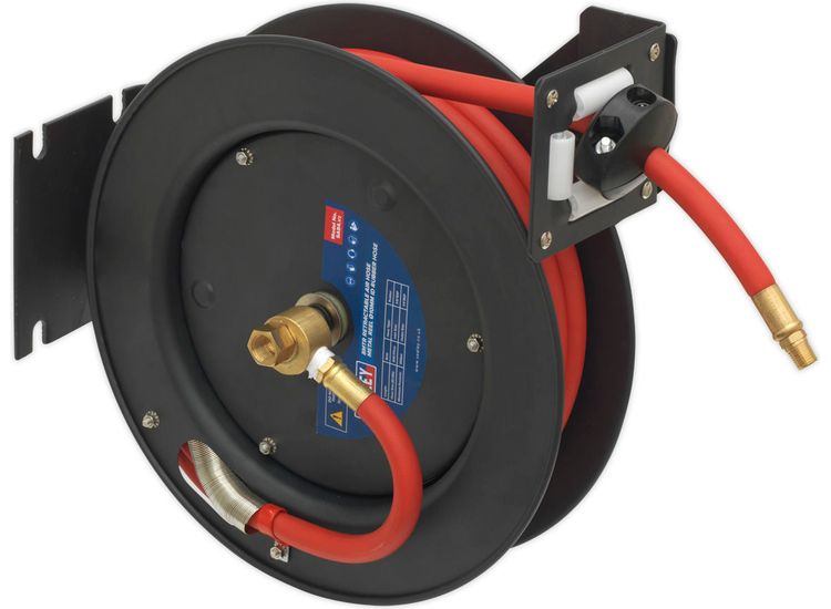 Sealey SA84 Retractable Air Hose Steel Reel 8m &amp;#8709;10mm ID Rubber Hose