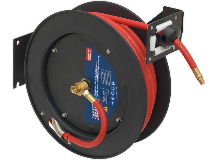Sealey SA841 Retractable Air Hose Metal Reel 15m &amp;#8709;10mm ID Rubber Hose