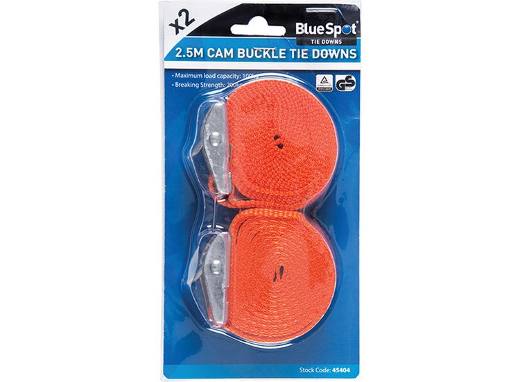 BlueSpot Tools Cam Buckle Tie-Down Straps Twin Pack 2.5m