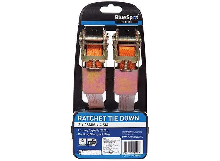 BlueSpot Tools Ratchet Tie-Down Set 25mm x 4.5m