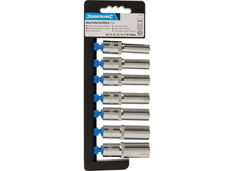 Silverline Deep Socket Set 1/2" Drive 6pt Metric 7pce 10 - 19mm