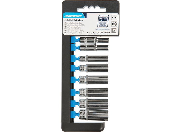 Silverline Deep Socket Set 1/4" Drive Metric 12pt 8pce 6 - 14mm