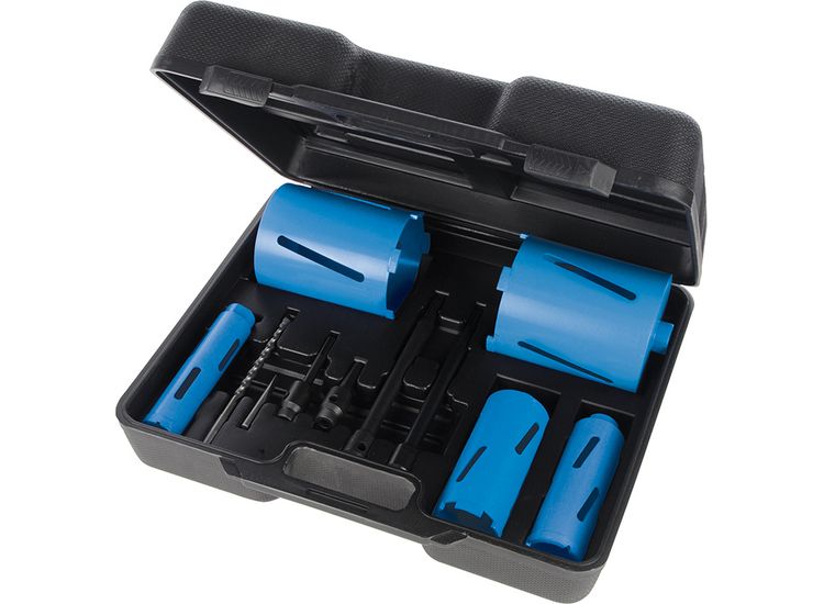 Silverline Diamond Core Drill Kit 5-Core 11pce 38, 52, 65, 117 &amp; 127mm Dia