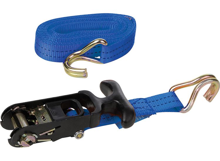 Silverline Rubber-Handled Ratchet Tie Down Strap J-Hook 4.5m x 30mm Rated 400kg Capacity 800kg