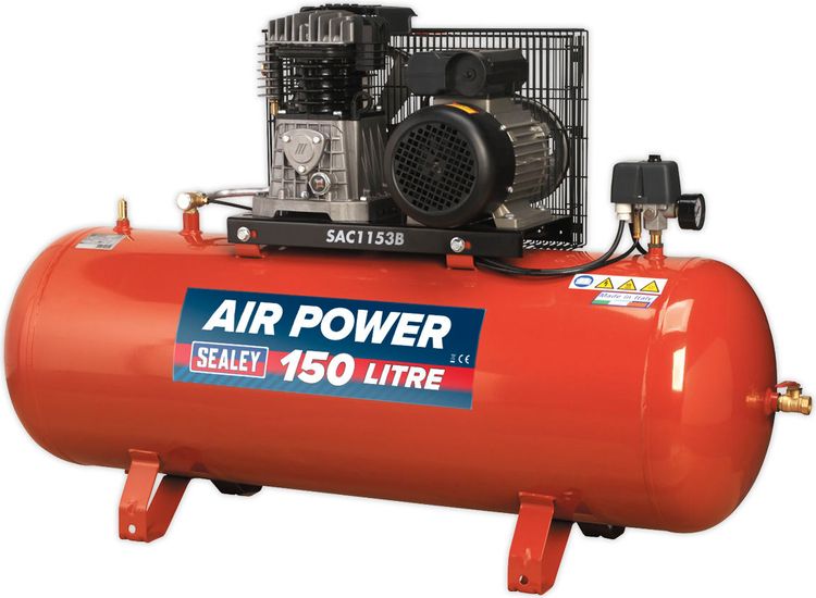 Sealey SAC1153B Compressor 150ltr Belt Drive 3hp with Cast Cylinders