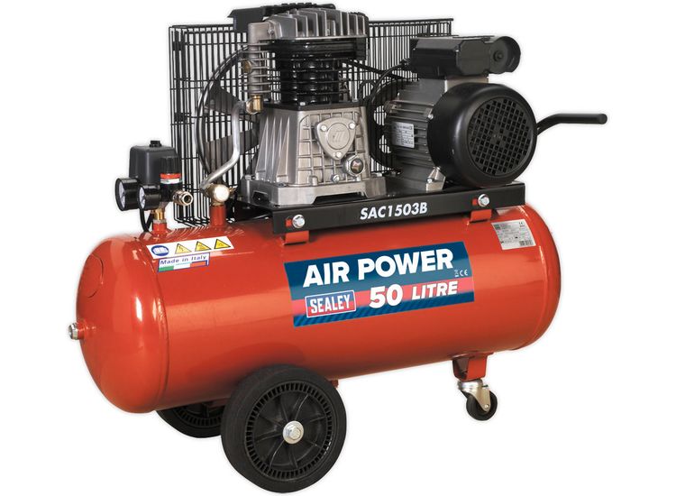 Sealey SAC1503B Compressor 50ltr Belt Drive 3hp with Cast Cylinders &amp; Wheels