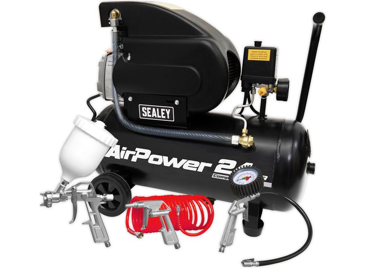 Sealey SAC2420APK Compressor 24ltr Direct Drive 2hp with 4pc Air Accessory Kit