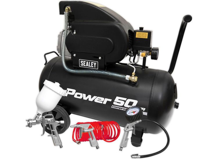 Sealey SAC5020APK Compressor 50ltr Direct Drive 2hp with 4pc Air Accessory Kit