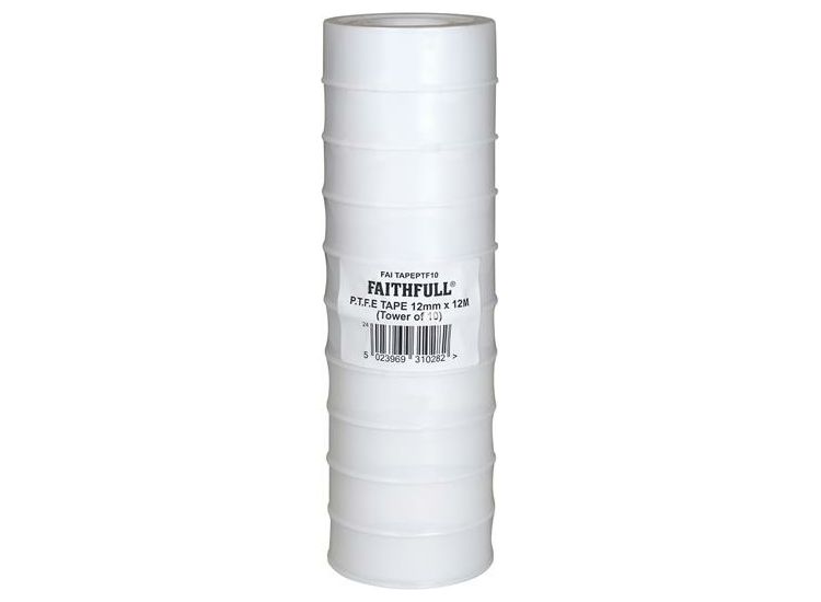 Faithfull P.T.F.E Tape 12mm x 12m White (Pack 10)