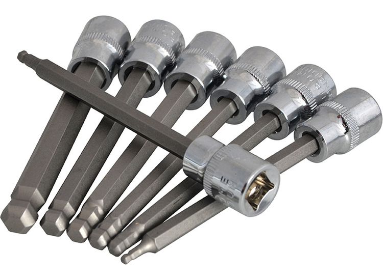 BlueSpot Tools 3/8in Drive Extra Long Hex Ball Socket Bit Set, 7 Piece