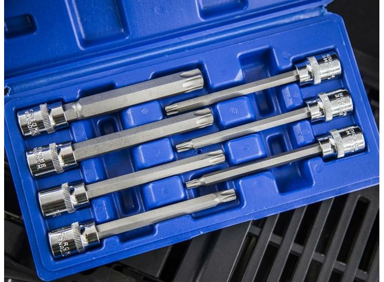 BlueSpot Tools 3/8in Drive Extra Long TORX Socket Bit Set, 7 Piece