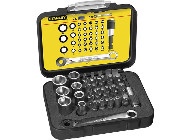 STANLEY® 1/4in Drive Bit &amp; Socket Set of 39 + Ratchet End