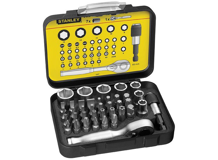 STANLEY® 1/4in Drive Ratchet, Bit &amp; Socket Set, 39 Piece