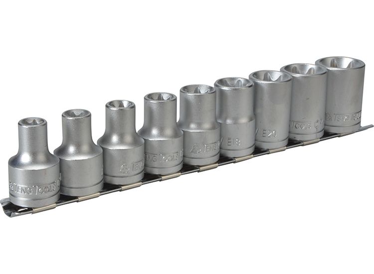 Teng 1/2in Drive M1210 External TORX Socket Clip Rail Set, 9 Piece