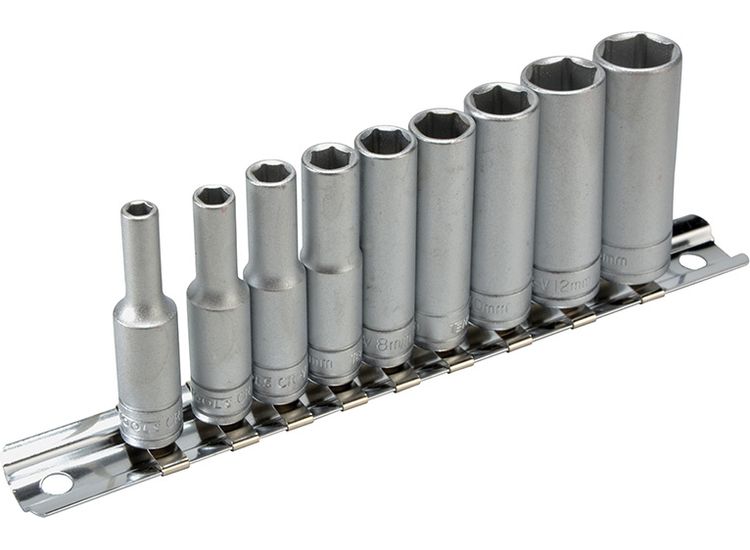 Teng M1407 Deep Socket Clip Rail Set of 10 Metric 1/4in Drive
