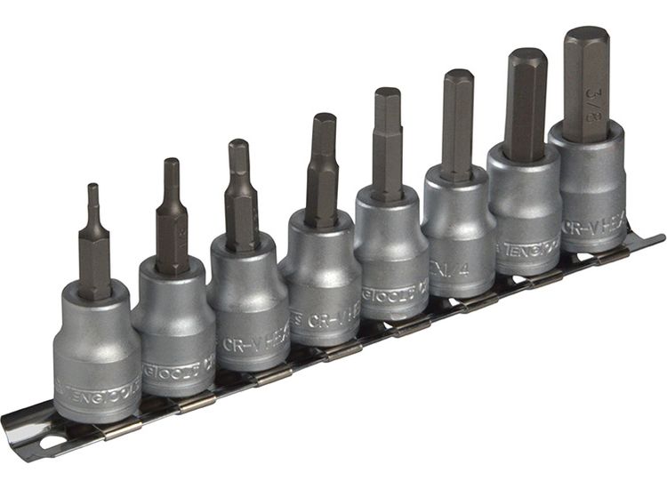 Teng M3811 Socket Clip Rail AF Hex Set of 8 3/8in Drive