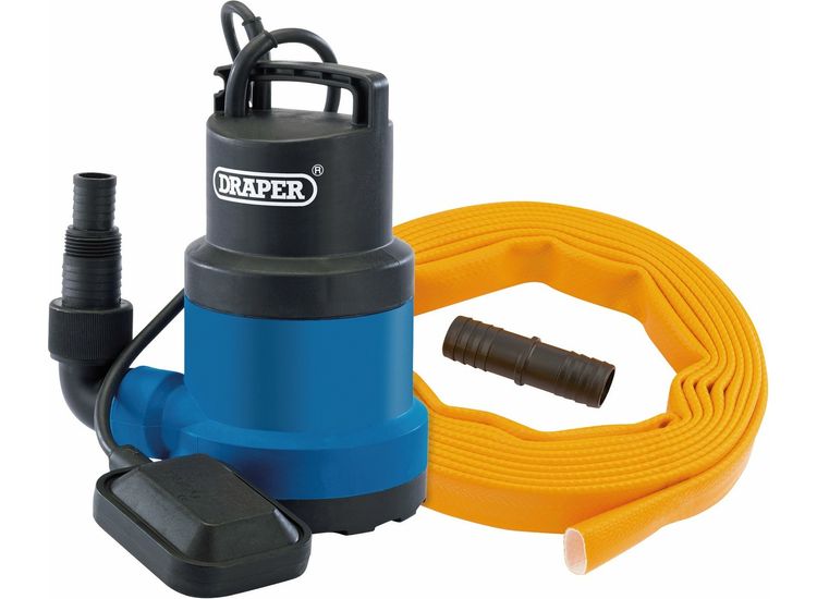 Draper 12429 Submersible Clean Water Pump with Float Switch and Layflat Hose, 191L/min, 550W
